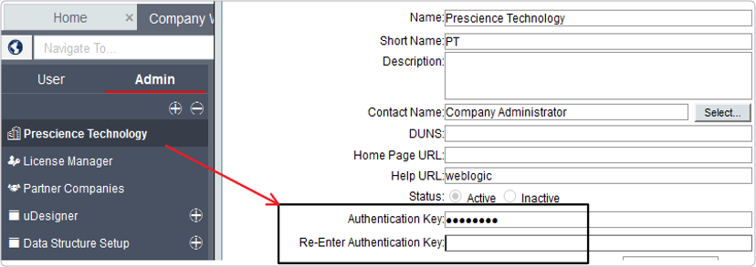 Unifier Setup - how to define authentication key