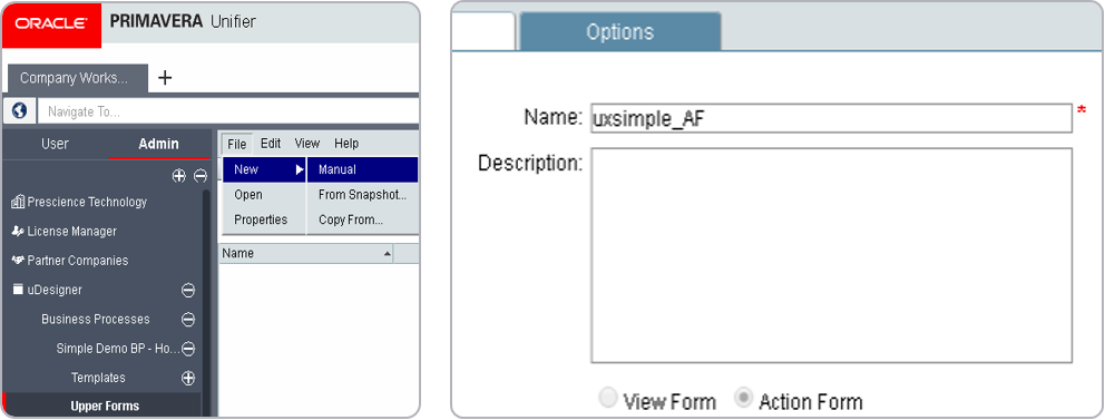 unifier business process upper form